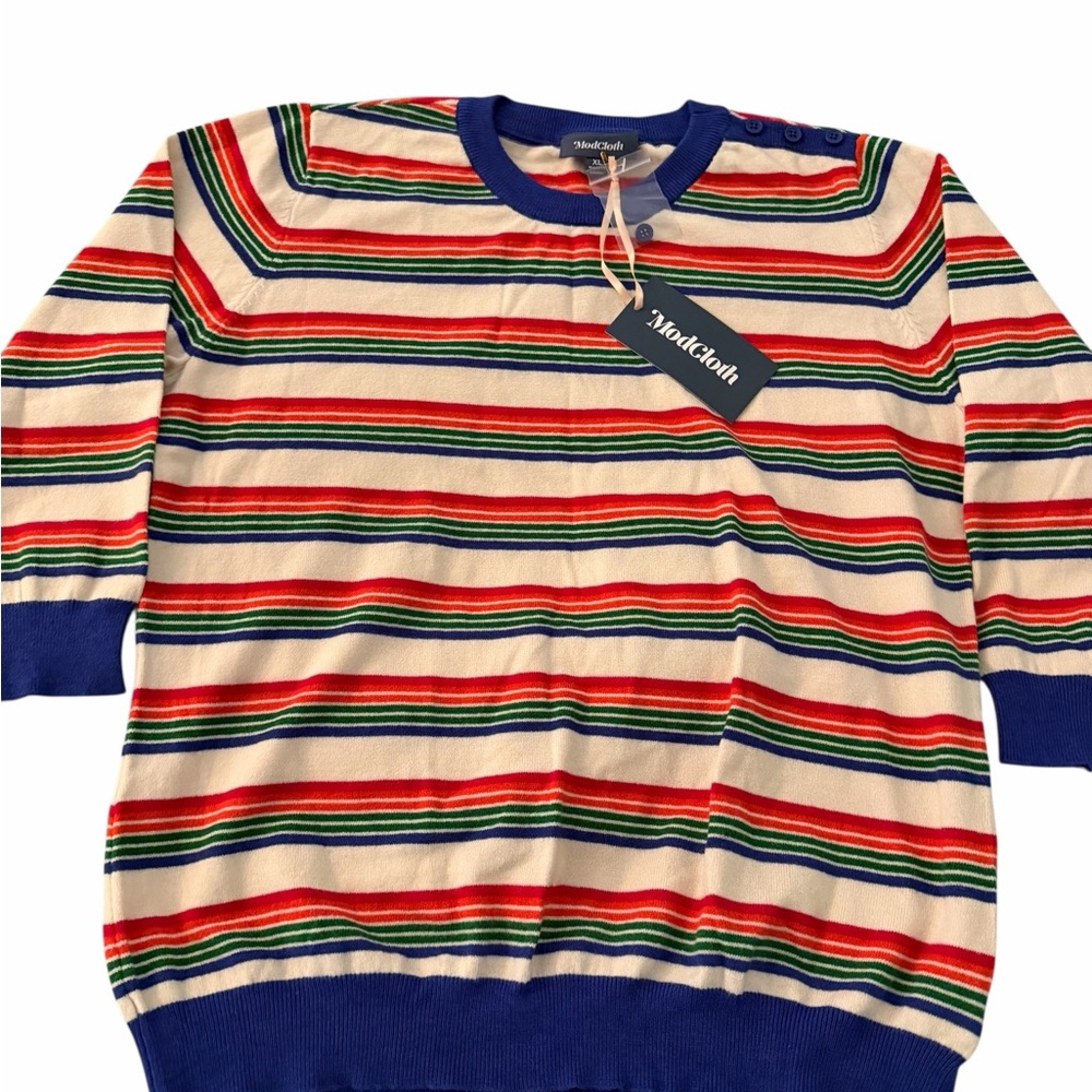 Modcloth Colorful Striped Crew Neck Sweater